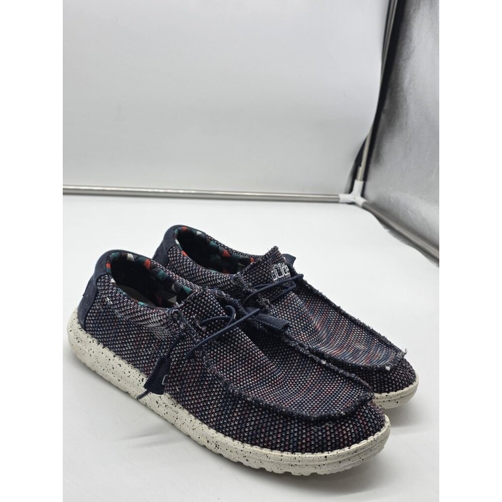 Hey Dude Wally Sox Shoes Mens Size 9 Blue Knit Casual Comfort Damaged Loafers